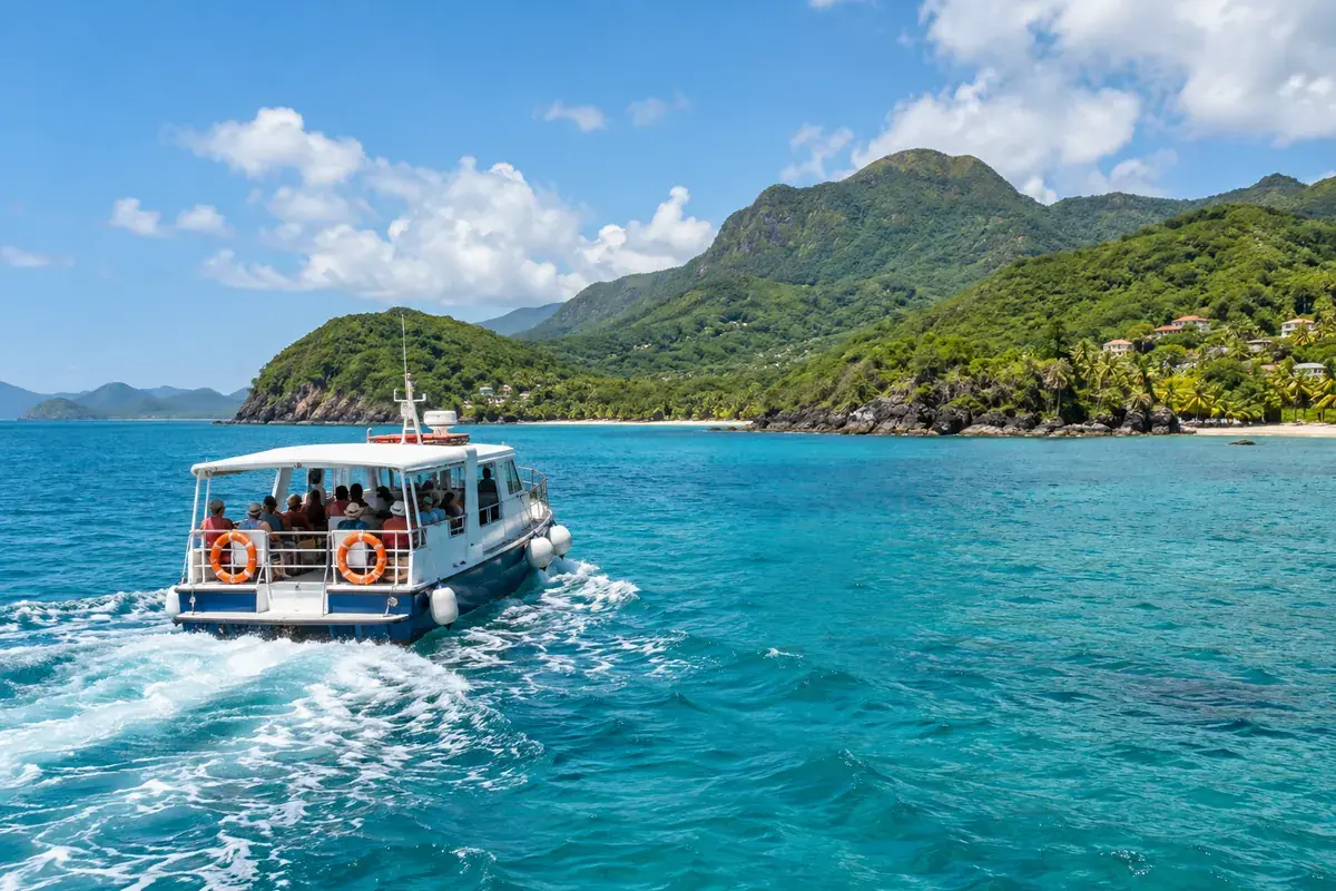 Bateau traversant vers une île au large de la Guadeloupe
